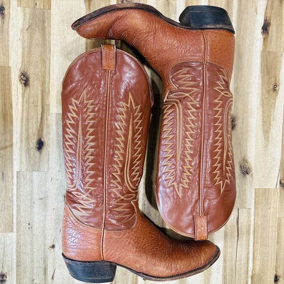 Tony Lama Vintage Brown Leather Cowboy Western Boots Tall Size 11 D Style 6327 - Picture 7 of 12